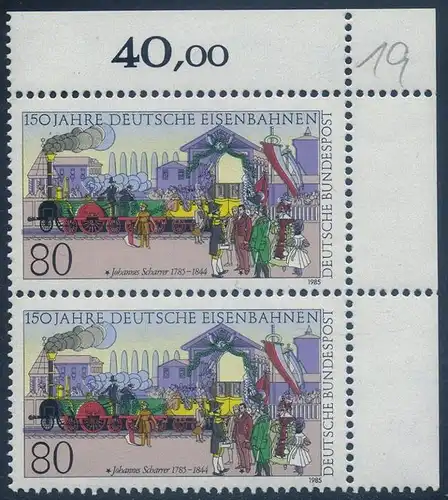 BUND 1985 Michel-Nummer 1264 postfrisch vert.PAAR ECKRAND oben rechts