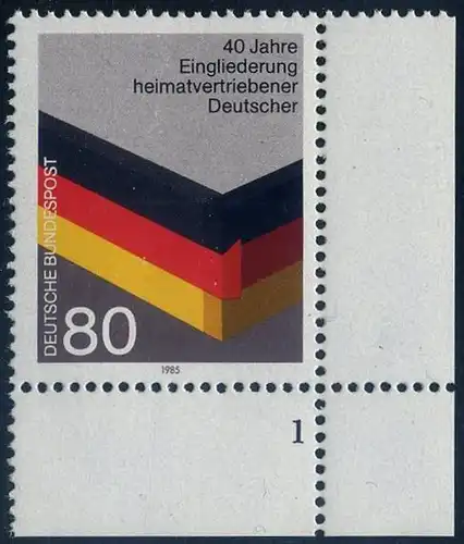 BUND 1985 Michel-Nummer 1265 postfrisch EINZELMARKE ECKRAND unten rechts (FN)