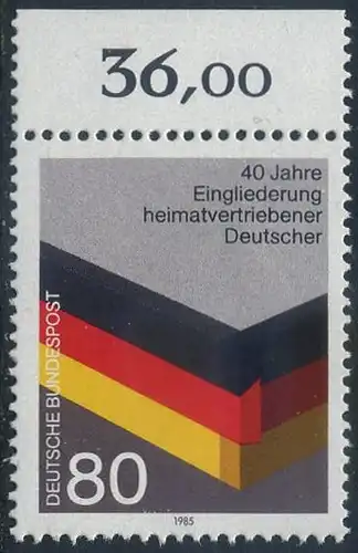 BUND 1985 Michel-Nummer 1265 postfrisch EINZELMARKE RAND oben