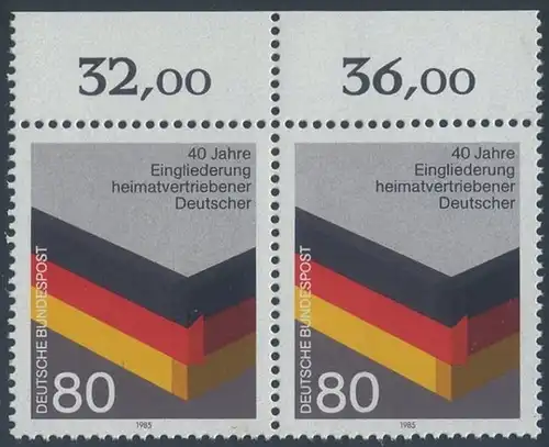 BUND 1985 Michel-Nummer 1265 postfrisch horiz.PAAR RAND oben