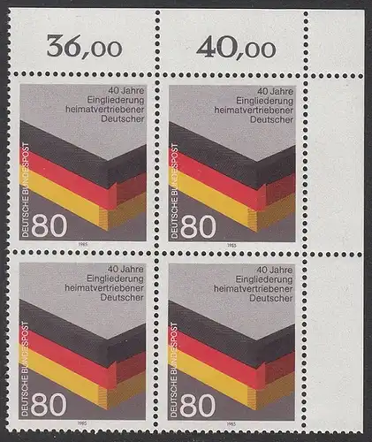 BUND 1985 Michel-Nummer 1265 postfrisch BLOCK ECKRAND oben rechts