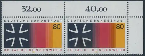 BUND 1985 Michel-Nummer 1266 postfrisch horiz.PAAR ECKRAND oben rechts