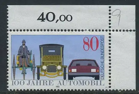 BUND 1986 Michel-Nummer 1268 postfrisch EINZELMARKE ECKRAND oben rechts (a)