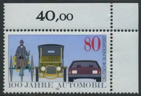 BUND 1986 Michel-Nummer 1268 postfrisch EINZELMARKE ECKRAND oben rechts (b)