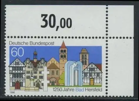 BUND 1986 Michel-Nummer 1271 postfrisch EINZELMARKE ECKRAND oben rechts