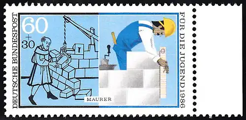 BUND 1986 Michel-Nummer 1275 postfrisch EINZELMARKE RAND rechts