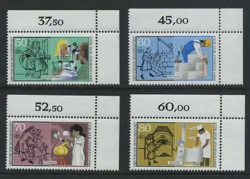 BUND 1986 Michel-Nummer 1274-1277 postfrisch SATZ(4) EINZELMARKEN ECKRÄNDER oben rechts