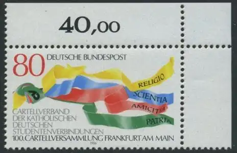 BUND 1986 Michel-Nummer 1283 postfrisch EINZELMARKE ECKRAND oben rechts