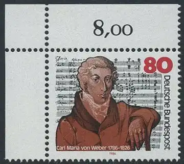 BUND 1986 Michel-Nummer 1284 postfrisch EINZELMARKE ECKRAND oben links