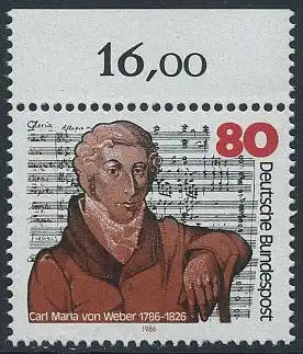 BUND 1986 Michel-Nummer 1284 postfrisch EINZELMARKE RAND oben