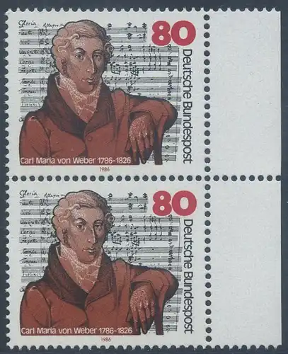 BUND 1986 Michel-Nummer 1284 postfrisch vert.PAAR RAND rechts