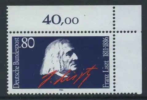 BUND 1986 Michel-Nummer 1285 postfrisch EINZELMARKE ECKRAND oben rechts