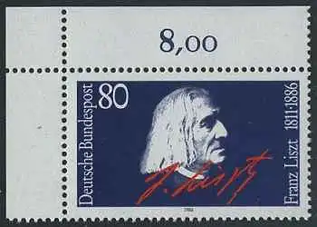 BUND 1986 Michel-Nummer 1285 postfrisch EINZELMARKE ECKRAND oben links