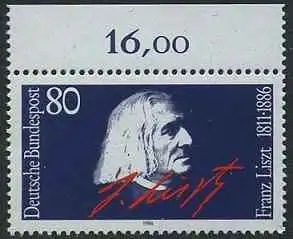 BUND 1986 Michel-Nummer 1285 postfrisch EINZELMARKE RAND oben