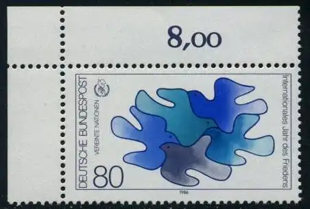 BUND 1986 Michel-Nummer 1286 postfrisch EINZELMARKE ECKRAND oben links
