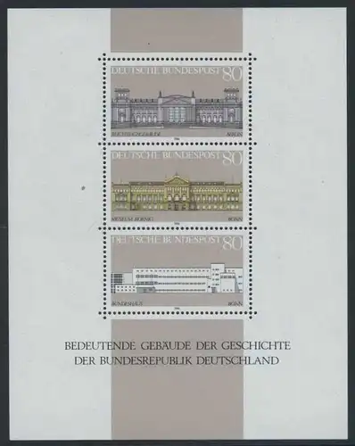 BUND 1986 Michel-Nummer 1287-1289 postfrisch BOGEN(3) -Blockausgabe 20-