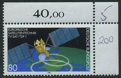 BUND 1986 Michel-Nummer 1290 postfrisch EINZELMARKE ECKRAND oben rechts