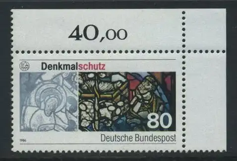 BUND 1986 Michel-Nummer 1291 postfrisch EINZELMARKE ECKRAND oben rechts