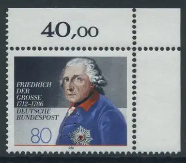 BUND 1986 Michel-Nummer 1292 postfrisch EINZELMARKE ECKRAND oben rechts