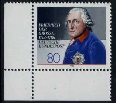BUND 1986 Michel-Nummer 1292 postfrisch EINZELMARKE ECKRAND unten links