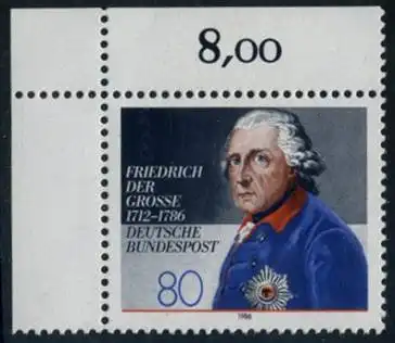 BUND 1986 Michel-Nummer 1292 postfrisch EINZELMARKE ECKRAND oben links