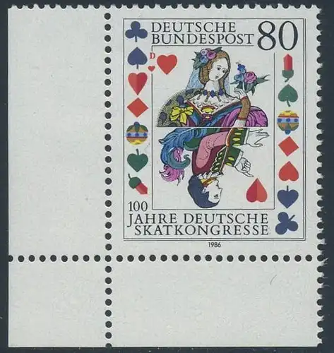 BUND 1986 Michel-Nummer 1293 postfrisch EINZELMARKE ECKRAND unten links