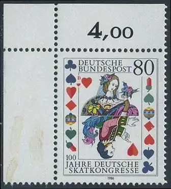 BUND 1986 Michel-Nummer 1293 postfrisch EINZELMARKE ECKRAND oben links