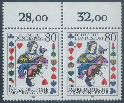 BUND 1986 Michel-Nummer 1293 postfrisch horiz.PAAR RAND oben