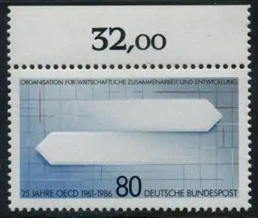 BUND 1986 Michel-Nummer 1294 postfrisch EINZELMARKE RAND oben