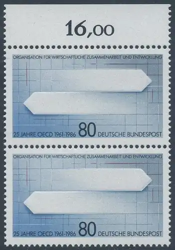 BUND 1986 Michel-Nummer 1294 postfrisch vert.PAAR RAND oben