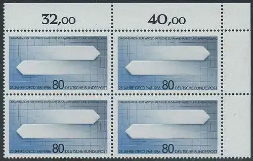 BUND 1986 Michel-Nummer 1294 postfrisch BLOCK ECKRAND oben rechts