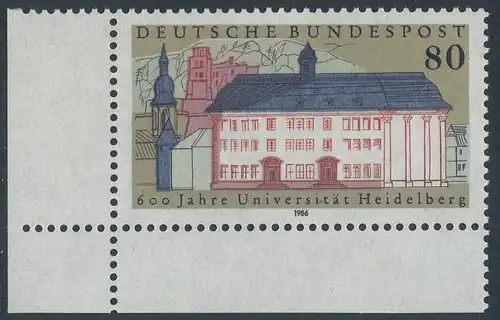BUND 1986 Michel-Nummer 1299 postfrisch EINZELMARKE ECKRAND unten links