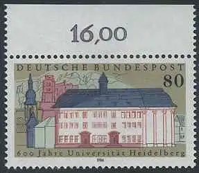 BUND 1986 Michel-Nummer 1299 postfrisch EINZELMARKE RAND oben