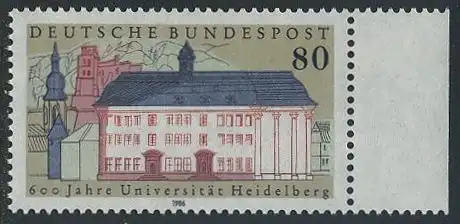 BUND 1986 Michel-Nummer 1299 postfrisch EINZELMARKE RAND rechts