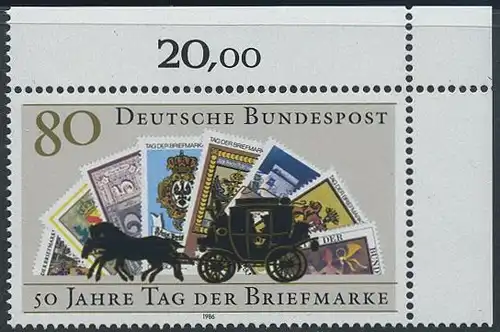 BUND 1986 Michel-Nummer 1300 postfrisch EINZELMARKE ECKRAND oben rechts (b)