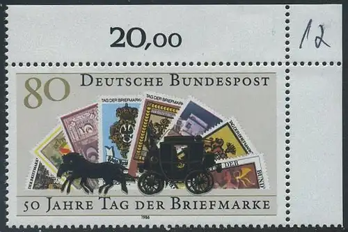 BUND 1986 Michel-Nummer 1300 postfrisch EINZELMARKE ECKRAND oben rechts (a)