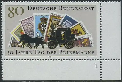 BUND 1986 Michel-Nummer 1300 postfrisch EINZELMARKE ECKRAND unten rechts (a)