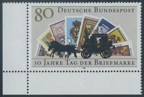 BUND 1986 Michel-Nummer 1300 postfrisch EINZELMARKE ECKRAND unten links