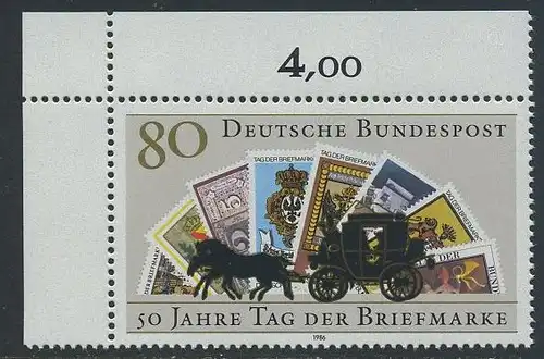 BUND 1986 Michel-Nummer 1300 postfrisch EINZELMARKE ECKRAND oben links