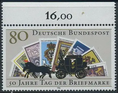 BUND 1986 Michel-Nummer 1300 postfrisch EINZELMARKE RAND oben (c)