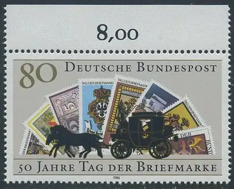 BUND 1986 Michel-Nummer 1300 postfrisch EINZELMARKE RAND oben (a)