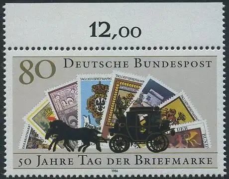 BUND 1986 Michel-Nummer 1300 postfrisch EINZELMARKE RAND oben (b)