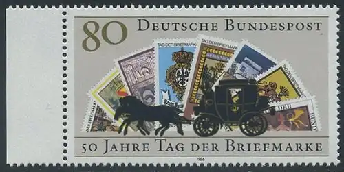 BUND 1986 Michel-Nummer 1300 postfrisch EINZELMARKE RAND links