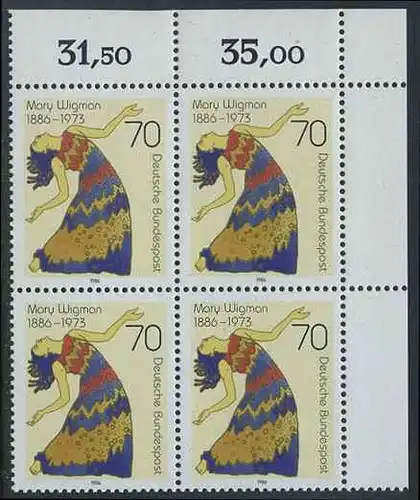 BUND 1986 Michel-Nummer 1301 postfrisch BLOCK ECKRAND oben rechts