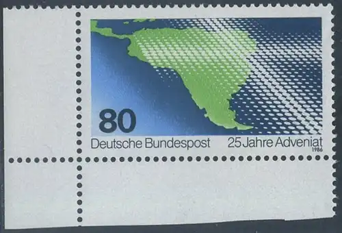 BUND 1986 Michel-Nummer 1302 postfrisch EINZELMARKE ECKRAND unten links