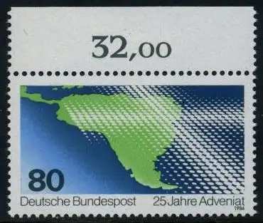 BUND 1986 Michel-Nummer 1302 postfrisch EINZELMARKE RAND oben