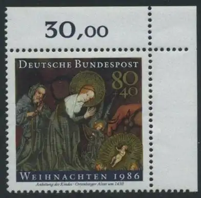 BUND 1986 Michel-Nummer 1303 postfrisch EINZELMARKE ECKRAND oben rechts