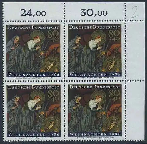 BUND 1986 Michel-Nummer 1303 postfrisch BLOCK ECKRAND oben rechts