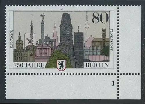 BUND 1987 Michel-Nummer 1306 postfrisch EINZELMARKE ECKRAND unten rechts (FN/a)