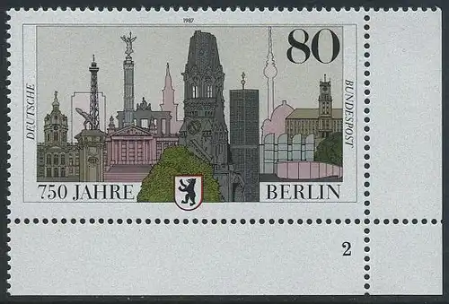 BUND 1987 Michel-Nummer 1306 postfrisch EINZELMARKE ECKRAND unten rechts (FN/b)